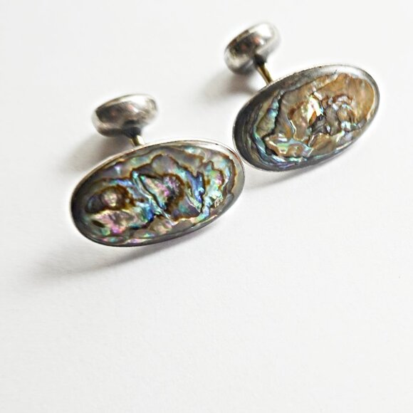 Gemstone Paua Shell Sterling Silver Cufflinks - Picture 1 of 2